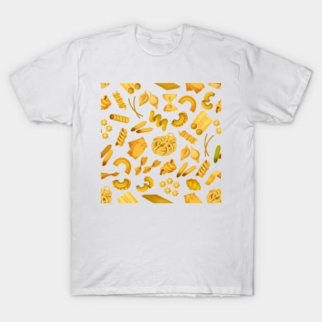 italian pasta pattern, spaghetti, penne, fusilli, rigatoni, farfalle, pasta, italy, food, italian food, background T-Shirt by JAG2B